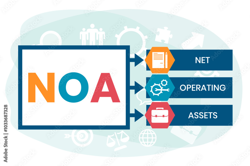 NOA - Net Operating Assets acronym. business concept background. vector illustration concept with keywords and icons. lettering illustration with icons for web banner, flyer, landing NOA - Net Operating Assets acronym. business concept background. vector illustration concept with keywords and icons. lettering illustration with icons for web banner, flyer, landing