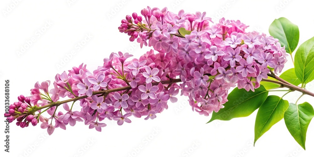 Low angle view of pink lilac branch isolated on white background Low angle view of pink lilac branch isolated on white background