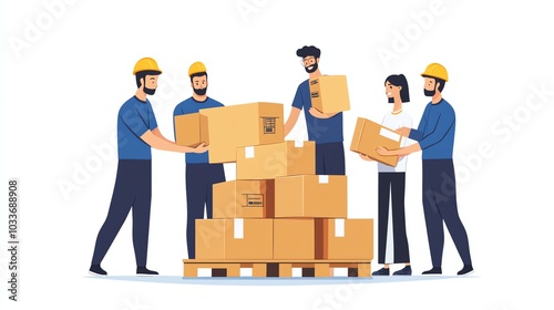 An illustration of a group of warehouse workers working together.