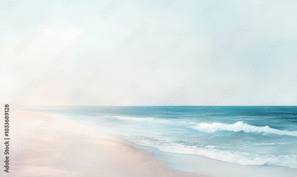 Fototapeta premium Painted abstract seascape with a sandy beach.