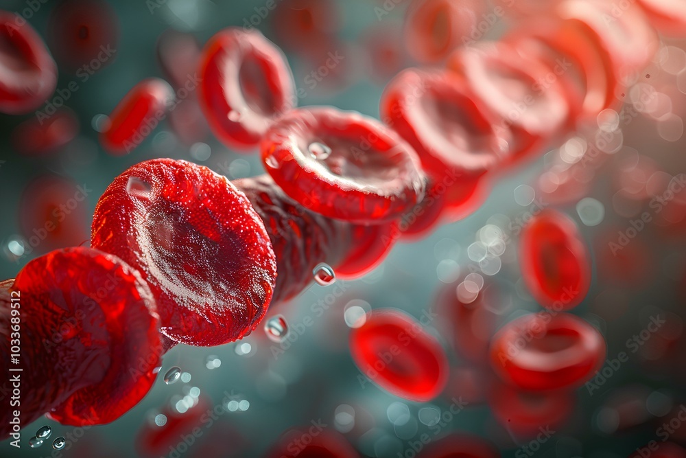 Fototapeta premium A group of red blood cells in a vein