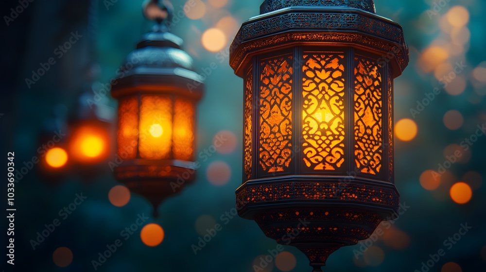 Traditional lantern shines softly, surrounded by vibrant bokeh, creating a warm and inviting scene. Traditional lantern shines softly, surrounded by vibrant bokeh, creating a warm and inviting scene.