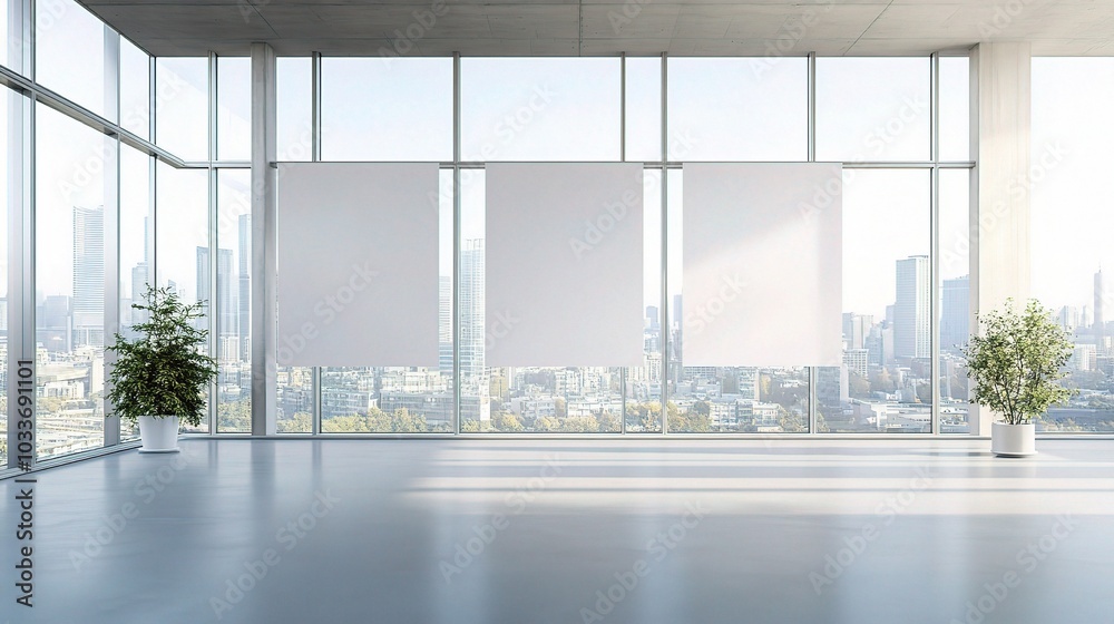 Fototapeta premium Modern Interior with City View and Minimalist Decor