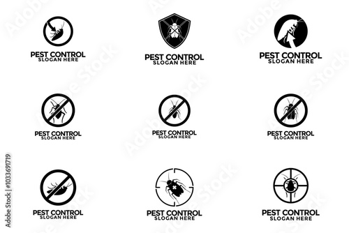 Set of pest control logo design vector, insecticide logo icon, Disinfection service and pest control logo design template Collections