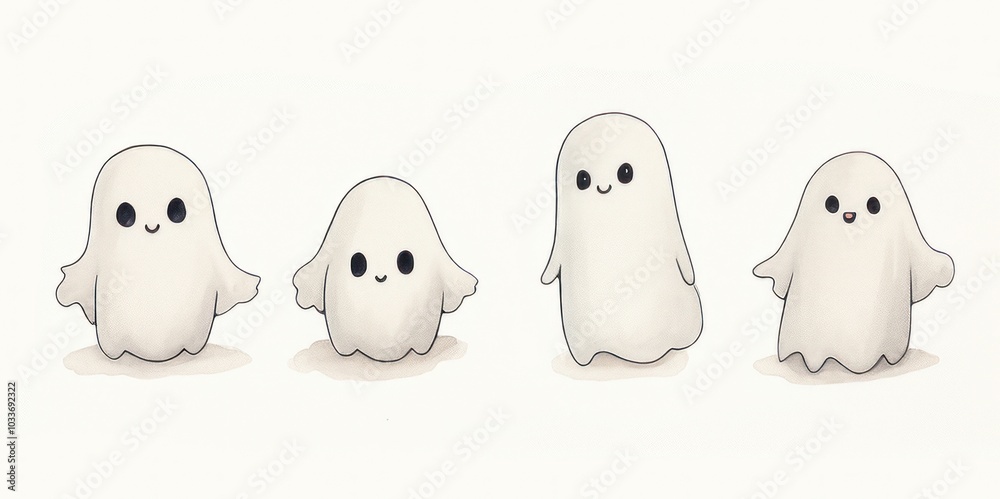 Cute ghosts drawing sketch anthropomorphic. Cute ghosts drawing sketch anthropomorphic.