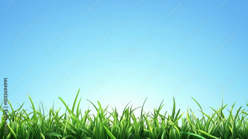 Fototapeta premium green meadow on clear blue sky background