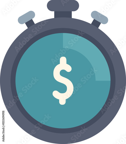 Stopwatch is showing that time is money with a dollar sign inside on a blue background