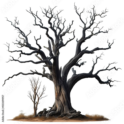 Tall Leafless Tree in a Barren Landscape, Perfect for Nature or Environmental Concepts, PNG