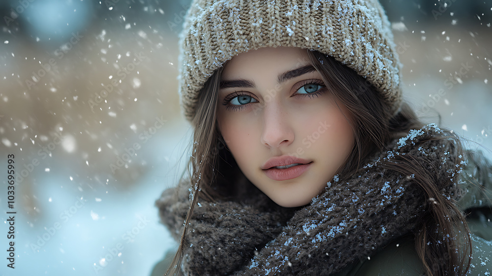 Fashion Model Posing in a Stunning Snowy Environment Fashion Model Posing in a Stunning Snowy Environment