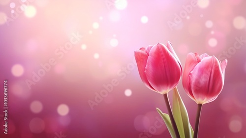 AI generated 9:16 horizontal format image of pink themed Mother’s day banner of tulip flowers floral design  photo