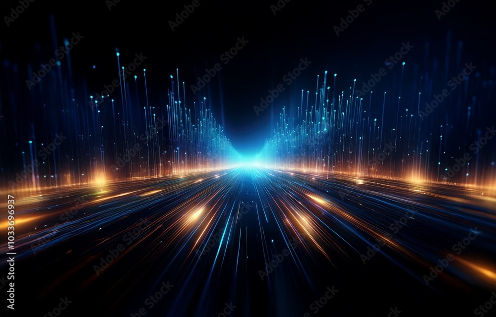 Abstract digital landscape with glowing lines and a vanishing point. Abstract digital landscape with glowing lines and a vanishing point.