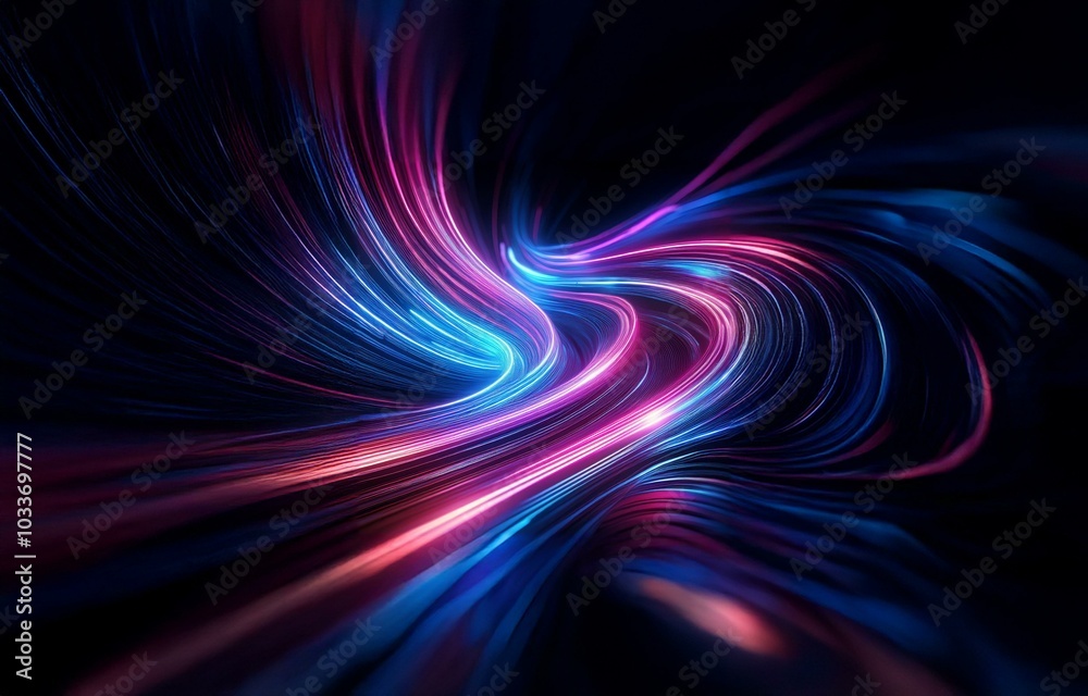 Abstract glowing neon lines forming a swirling, dynamic shape against a dark background. Abstract glowing neon lines forming a swirling, dynamic shape against a dark background.