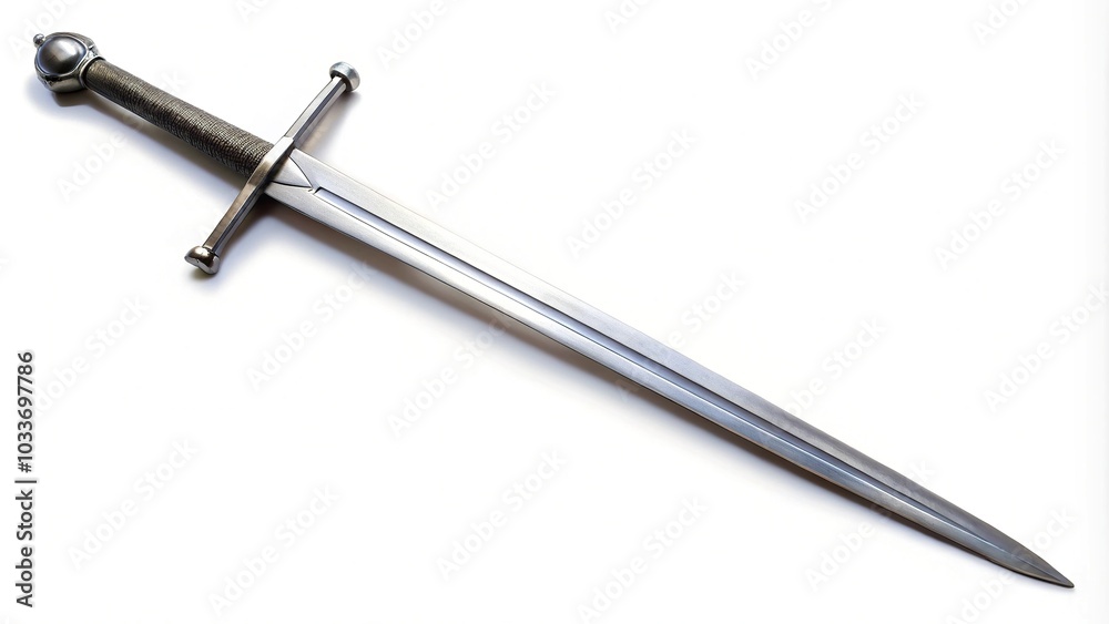Medieval longsword with cruciform hilt isolated on white background Medieval longsword with cruciform hilt isolated on white background