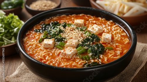 Elegant Presentation of Korean Ramen Dish