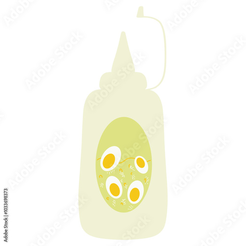 Squeeze bottle mayonnaise with the eggs drawing on a bottle, vector illustration on white background 