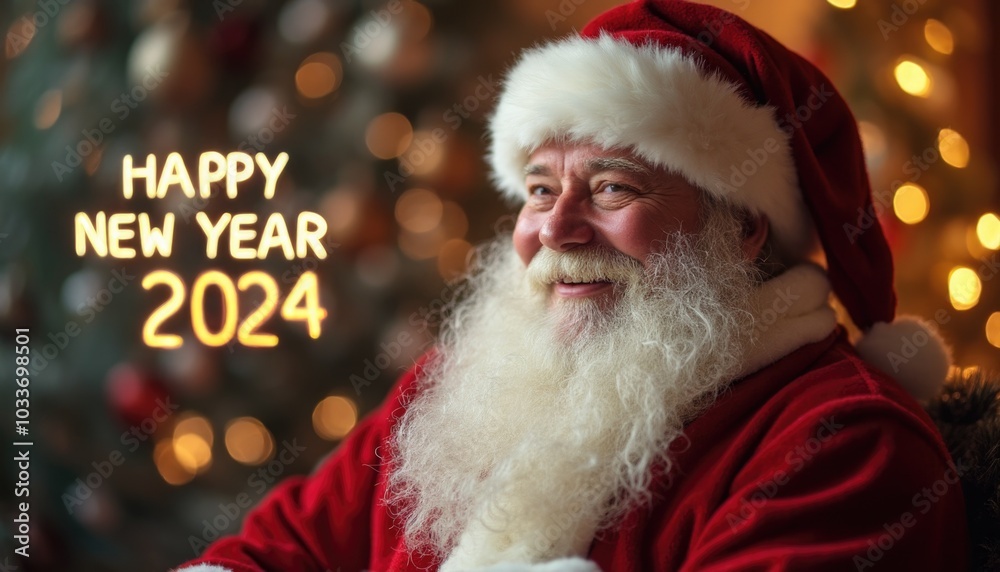 smiling santa with text Happy New Year 2024 smiling santa with text Happy New Year 2024