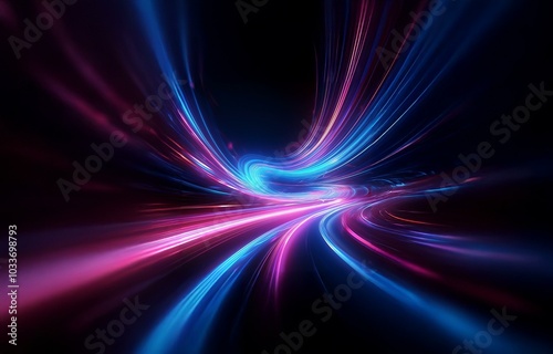 Abstract background with streaks of blue and pink light creating a swirling effect.