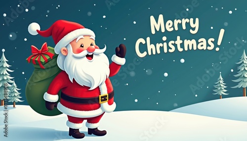 cute cartoon santa with text merry christmas