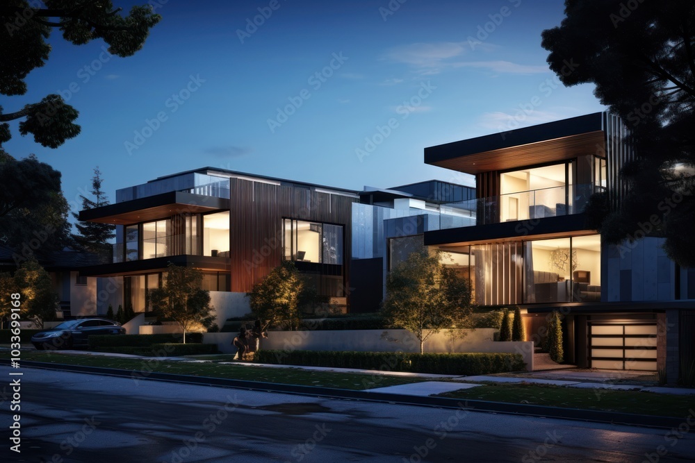 Modern family home neighbourhood architecture building. Modern family home neighbourhood architecture building.