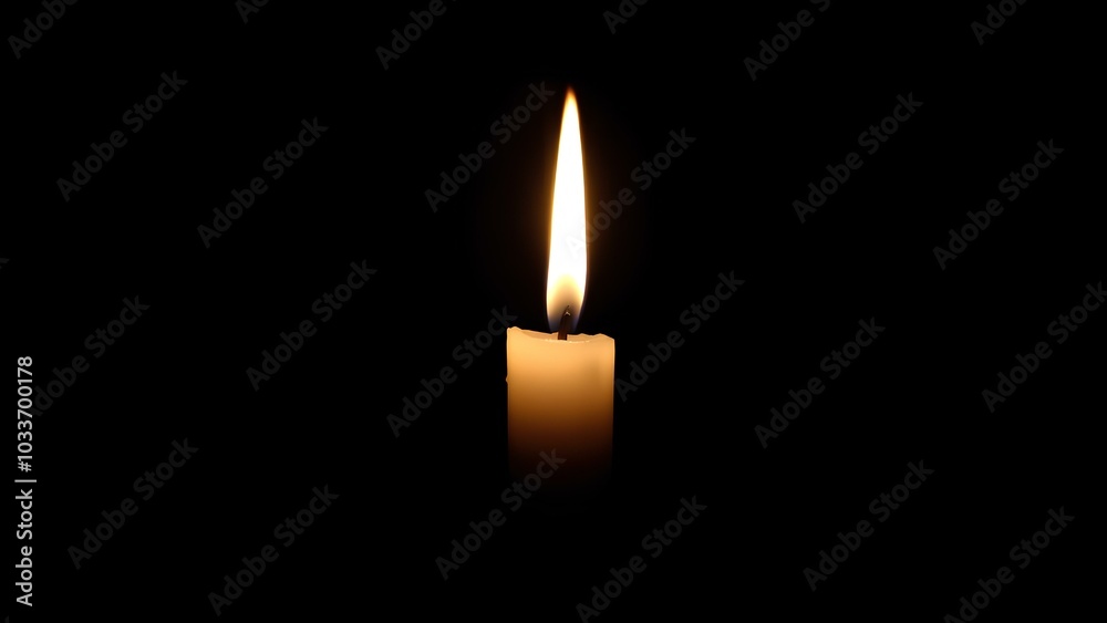 A burning candle with a bright flame on a black background with space for text. For themes related to memory, loss or spirituality, hope and keeping the fire of life burning. A burning candle with a bright flame on a black background with space for text. For themes related to memory, loss or spirituality, hope and keeping the fire of life burning.