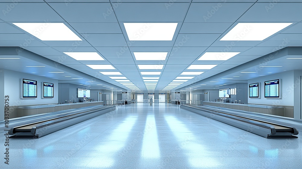 Modern airport interior with moving walkways. Modern airport interior with moving walkways.