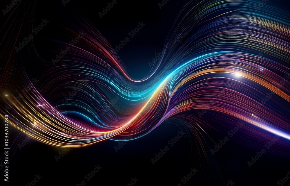 Abstract image of colorful lines curving on a dark background, resembling a wave or the flow of energy. Abstract image of colorful lines curving on a dark background, resembling a wave or the flow of energy.