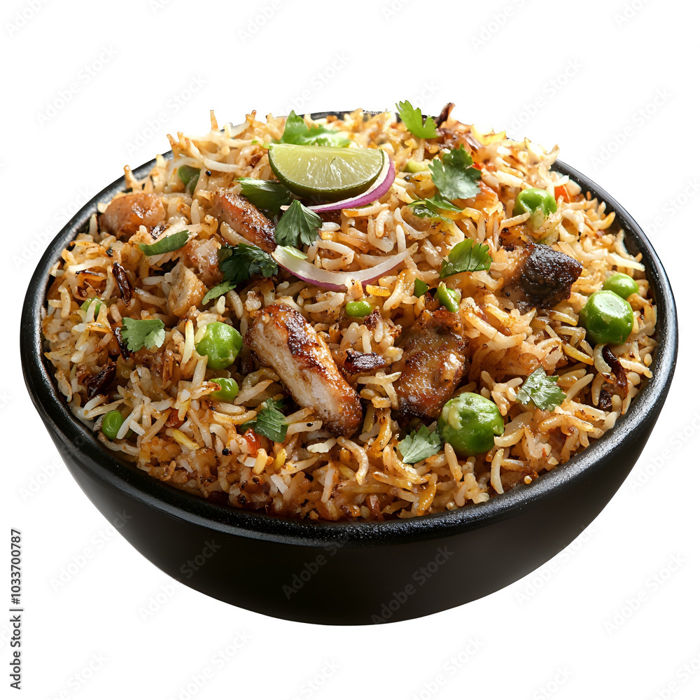 Chicken Biryani with Lime and Cilantro Garnish Chicken Biryani with Lime and Cilantro Garnish