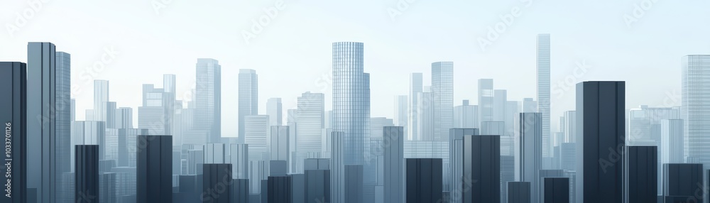 Obraz premium A modern city skyline featuring tall skyscrapers against a hazy background.