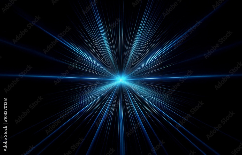 Abstract blue lines converge at a bright center point, radiating outwards on a black background. Abstract blue lines converge at a bright center point, radiating outwards on a black background.
