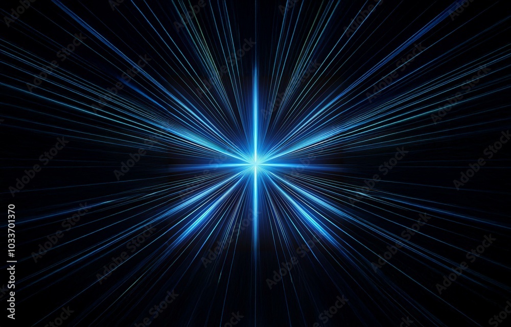 Abstract background with a burst of blue light emanating from the center surrounded by thin, dark blue lines. Abstract background with a burst of blue light emanating from the center surrounded by thin, dark blue lines.
