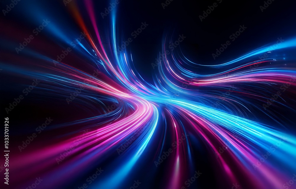 Abstract glowing blue and pink lines swirl on a dark background. Abstract glowing blue and pink lines swirl on a dark background.