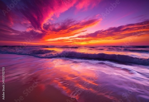 dramatic sunset skies soft clouds showcasing vibrant colors atmospheric beauty, sky, orange, pink, purple, blue, light, gradient, texture, horizon