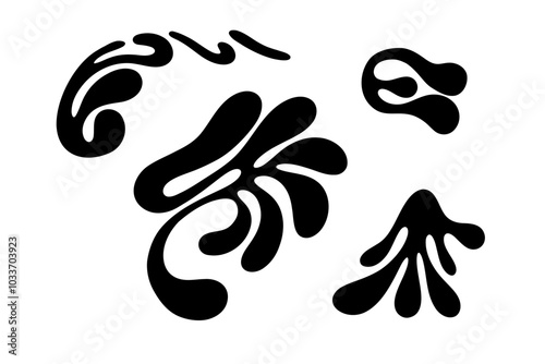 Random Shapes Organic Black Blobs Set. Outline 2d vector image. Sticker for social media. Backdrop.