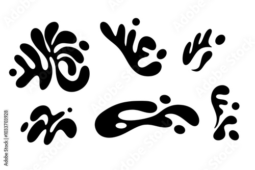 Random Shapes Organic Black Blobs Set. Outline 2d vector image. Sticker for social media. Backdrop.