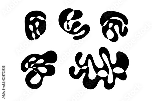 Random Shapes Organic Black Blobs Set. Outline 2d vector image. Sticker for social media. Backdrop.