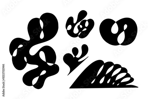 Random Shapes Organic Black Blobs Set. Outline 2d vector image. Sticker for social media. Backdrop.