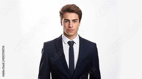 Portrait of handsome man in perfect suit. Neural network ai generated art