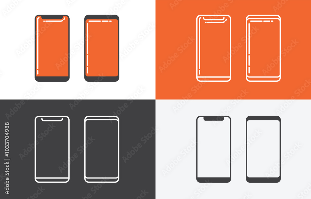 Smartphone icons with 4 styles. Outline and flat icon Smartphone icons with 4 styles. Outline and flat icon