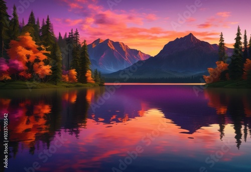 tranquil lake reflections during sunset capture vibrant colors dramatic skies serene natural setting, aesthetic, backdrop, beauty, blue, calm, clouds, dusk