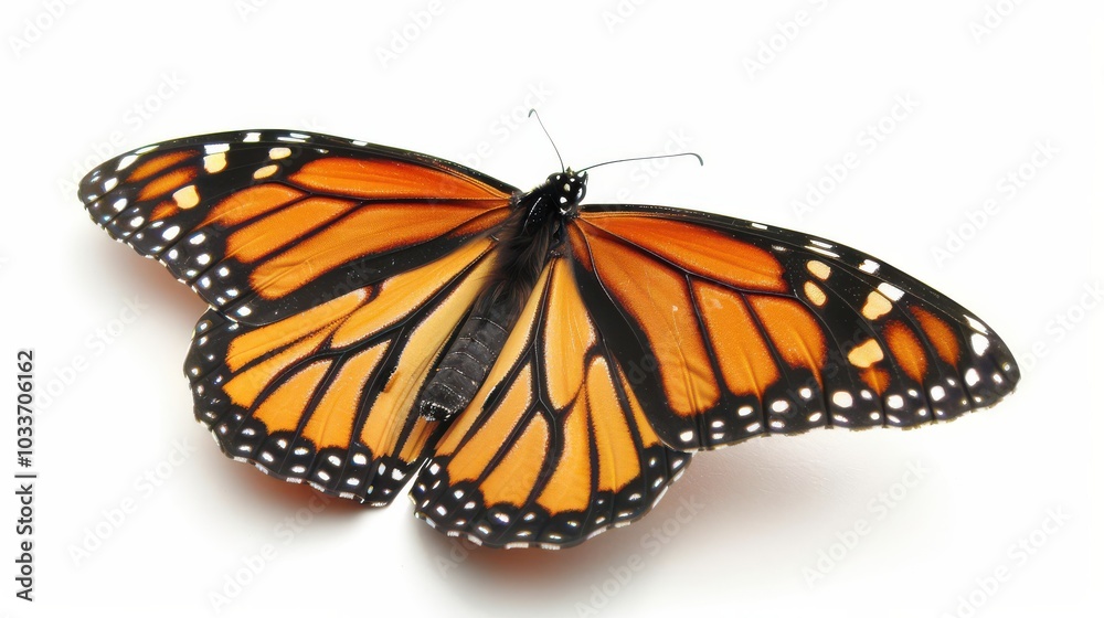 Fototapeta premium Stunning Monarch Butterfly Isolated on White Background Perfect for Nature Lovers and Educational Purposes
