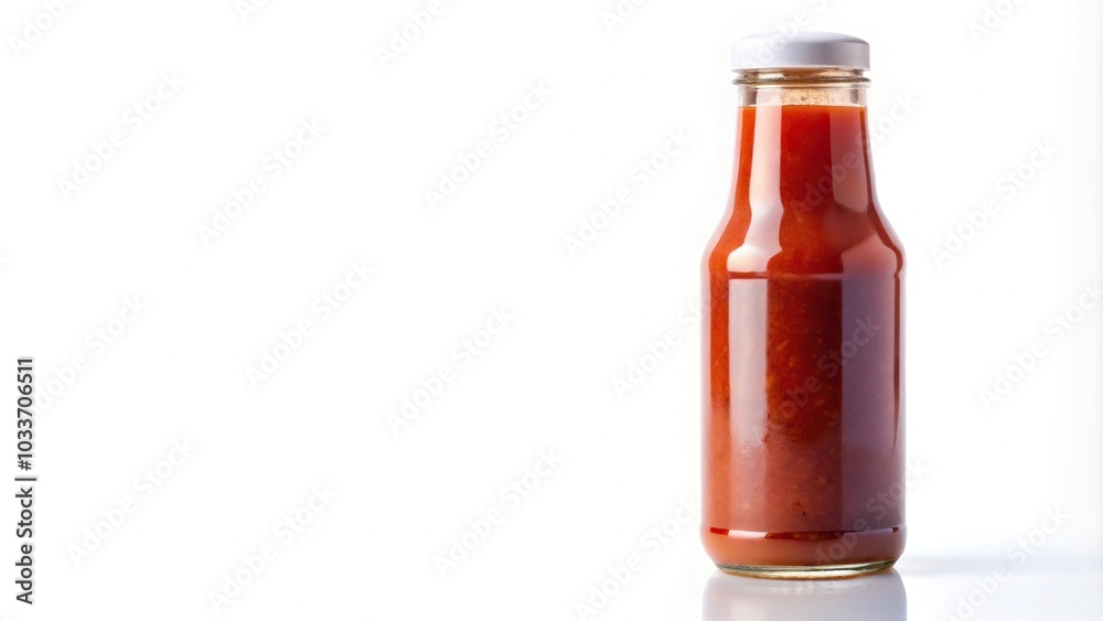 Spicy red hot sauce bottle with blank label on white background Spicy red hot sauce bottle with blank label on white background