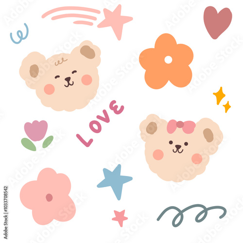 Set korean Cute Bear Cartoon Sticker