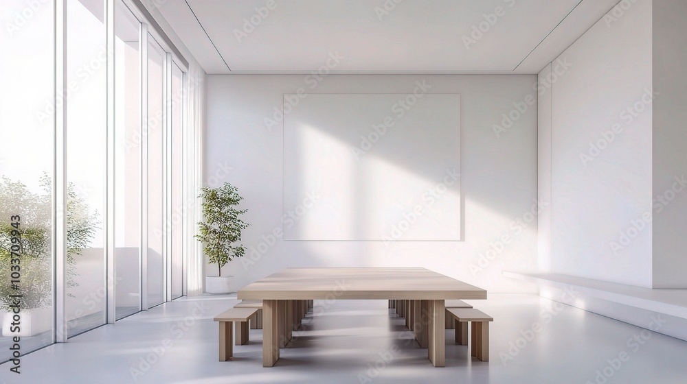 Fototapeta premium Modern Minimalist Interior with Large Table