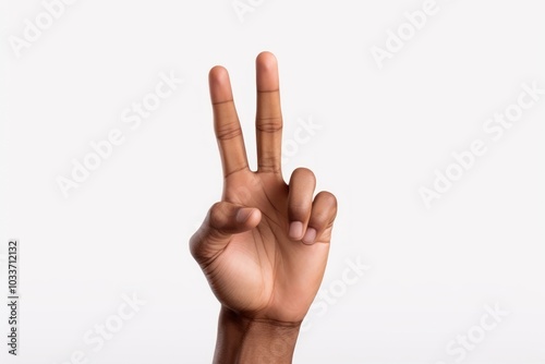 Hand finger white background gesturing. photo