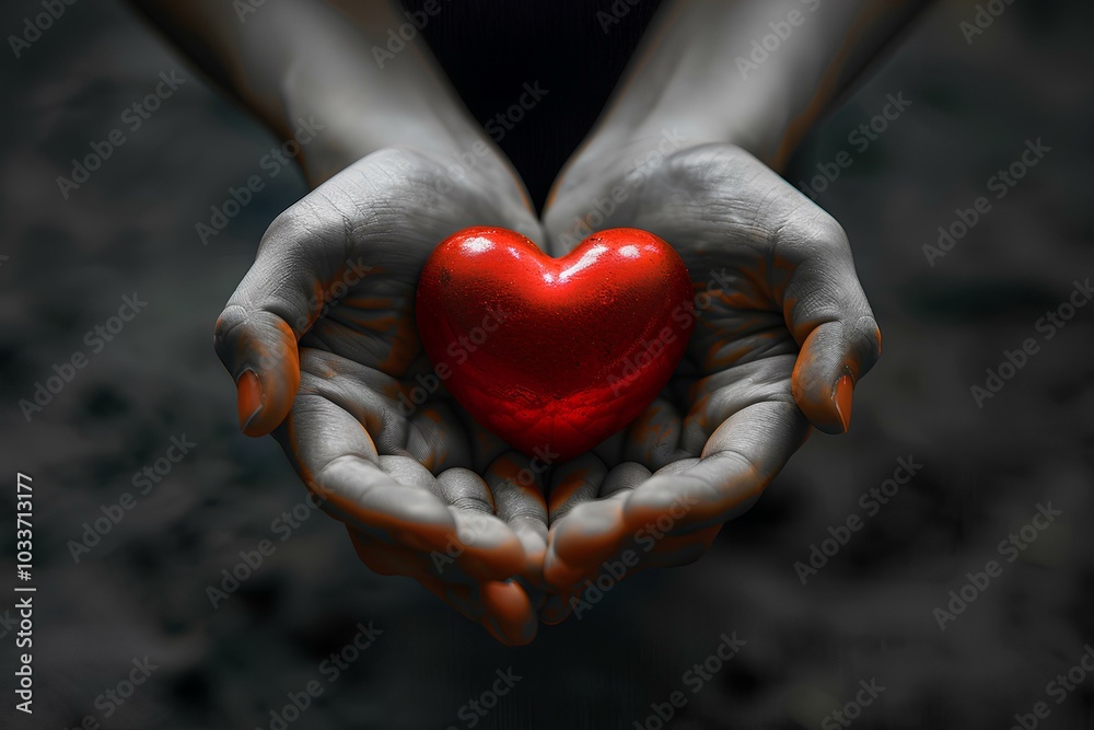 A person holding a red heart in their hands A person holding a red heart in their hands