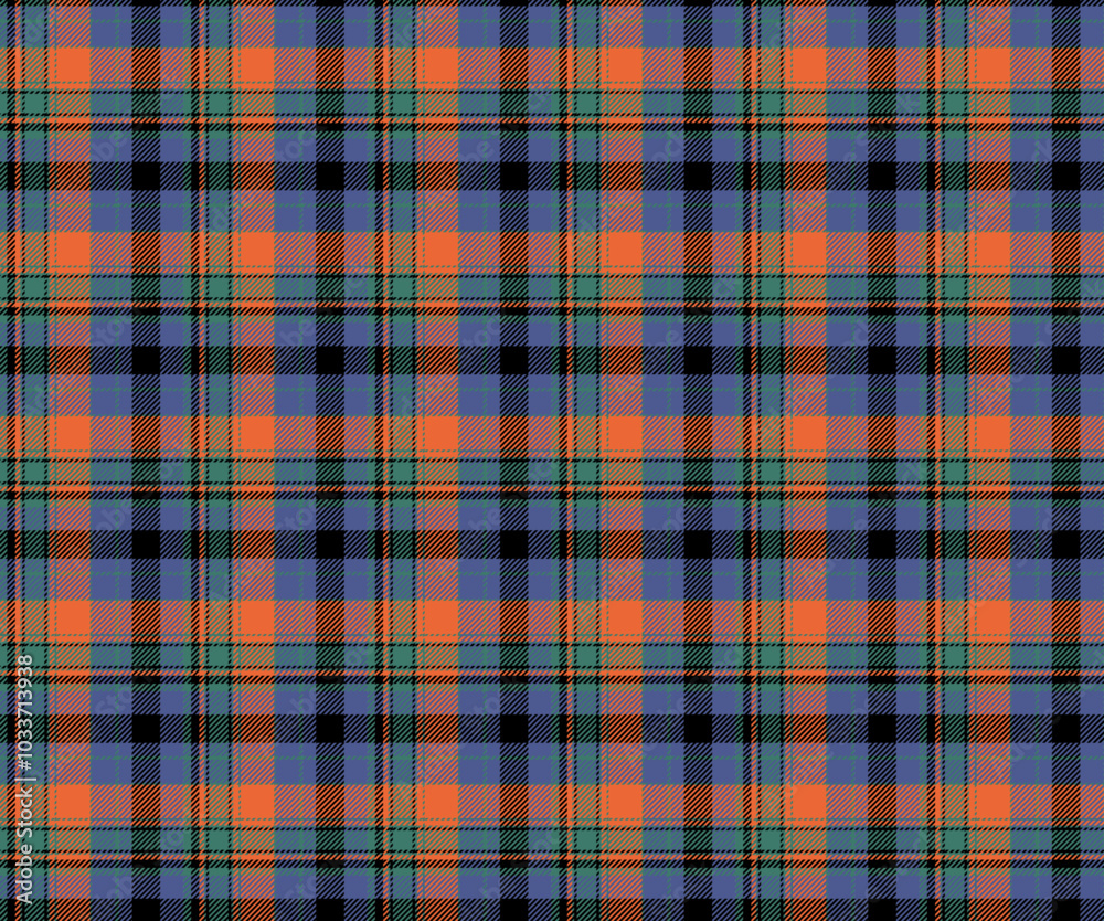 Plaid fabric pattern, purple, green, orange, black, seamless for textile and design clothes skirt pants apron tablecloth blanket or decoration fabric. Vector illustration. Plaid fabric pattern, purple, green, orange, black, seamless for textile and design clothes skirt pants apron tablecloth blanket or decoration fabric. Vector illustration.