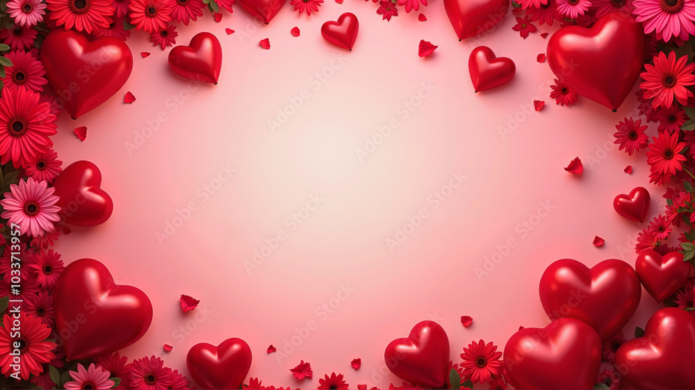 Hearts and red floral frame for Valentine's Day Hearts and red floral frame for Valentine's Day