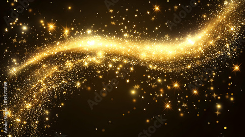 Golden glittering stars swirling over a dark background, perfect for a festive holiday theme. -