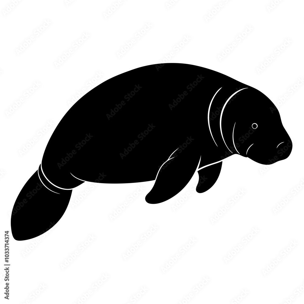 Fototapeta premium manatee silhouette vector black illustration sea animal