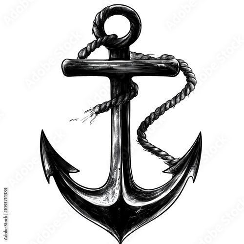 A Stunning Anchor Design Perfect for Nautical Themes, Marine Decor or Maritime Projects that Captivates with Its Rich Detail and Symbolism of Stability and Strength photo